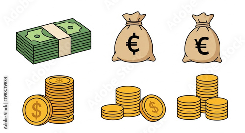 Obraz na plátně Money and Currency Symbols Illustration.