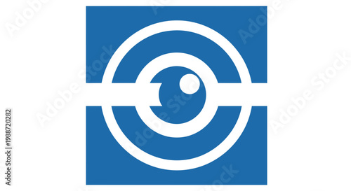 Abstract Eye Icon Resembling a Lens in a Blue Square, Creative Visual Communication