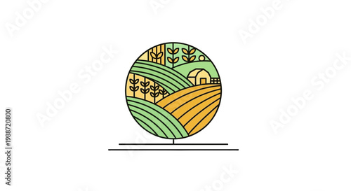 Abstract Farm Fields in Circle Illustrative, Nature and Agriculture Concept Design