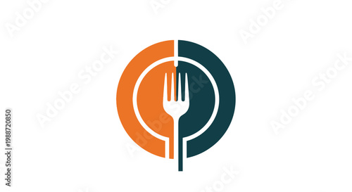 Abstract Fork Symbol Inside A Circular Design Emblematic Of Food And Dining Practices