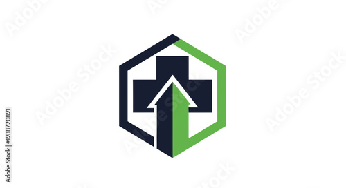 Abstract Geometric Cross Arrow Design Inside A Hexagon Represents Growth and Progression