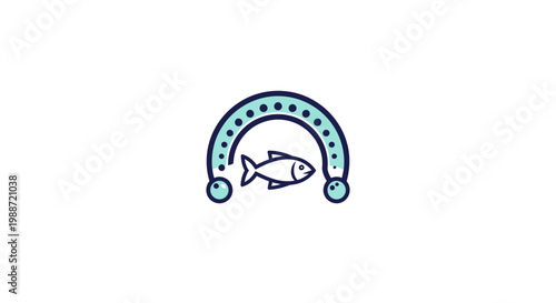 Abstract Fish Silhouette Within Decorative Archway on a Pure White Backdrop Design