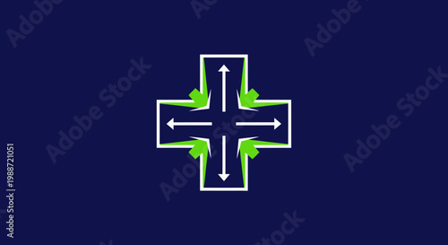 Abstract Geometric Cross Shape with Dynamic Arrows Representing Movement and Direction