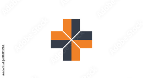 Abstract Geometric Cross Symbol In Orange And Gray Against A White Background