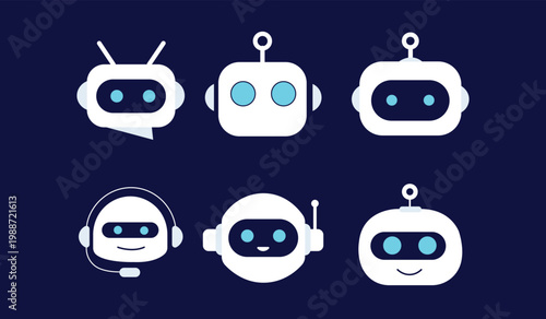 Chatbot Avatars and Artificial Intelligence Robot Head Icons set