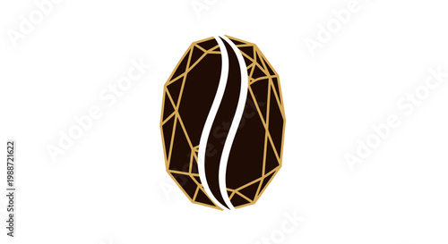 Abstract Geometric Coffee Bean Design with Gold Outlines on a Clean White Background