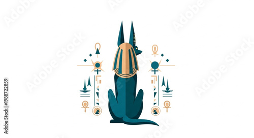 Stylized Egyptian Anubis Dog Deity Illustration.