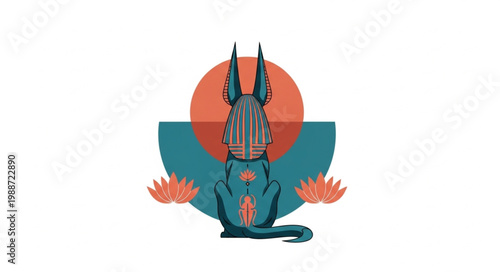 Stylized Anubis dog illustration with ancient Egyptian deity elements.