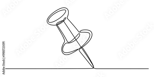 A single continuous line drawing of a metal push pin on a plain white background for office use Vector, illustration