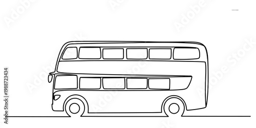 A simple black and white line drawing of a classic double decker bus on a clean white background Vector, illustration