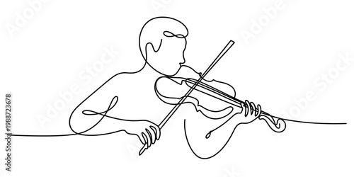 A minimalist single line drawing of a person playing the violin with elegance and artistic flair Vector, illustration