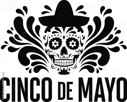 Cinco de mayo festive skull illustration for 5 may mexican holiday celebrations
