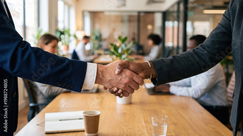 Close-up of Business Handshake After Successful Meeting in Office