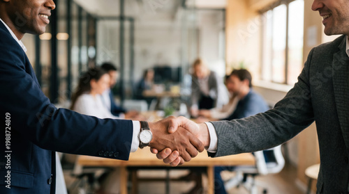 Close-up of Business Handshake After Successful Meeting in Office