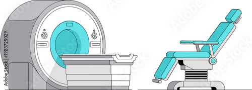 MRI Scanner Machine with Patient Examination Chair Medical Imaging Equipment Radiology Diagnostic Technology in Hospital Isolated Vector Illustration