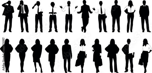 Business People Silhouette Collection in Various Standing Poses for Corporate, Office, and Professional Presentation Designs