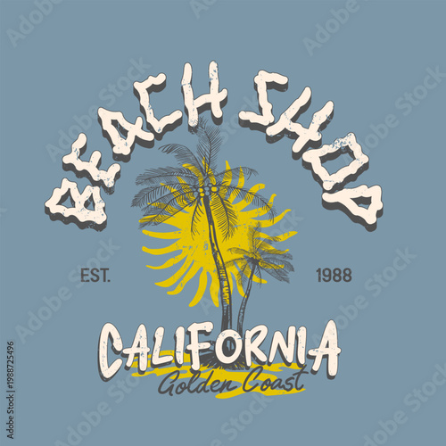 Fotografi Beach Shop California Golden Coast Typography Slogan