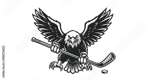 Aggressive eagle mascot holding a hockey stick