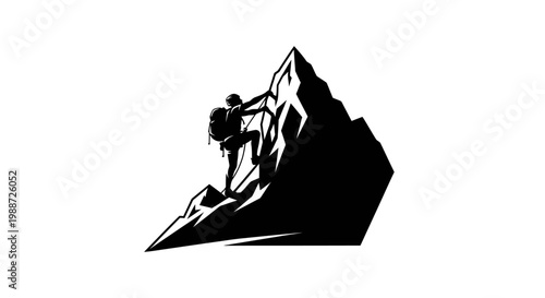Silhouette of a climber ascending a steep mountain face.