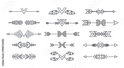 Collection of abstract tribal arrow and feather graphic elements