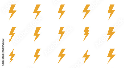 Collection of yellow lightning bolt icons on a white background