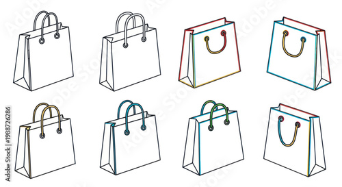 Collection of blank paper shopping bags with colorful accents