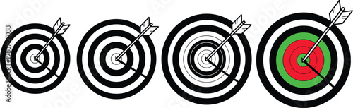 Target icons set. Goal symbol collection. Simple target with arrow. Darts icon. Hitting the bullseye icon line and flat style