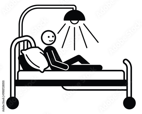 Hospital bed with patient icon isolated on white background