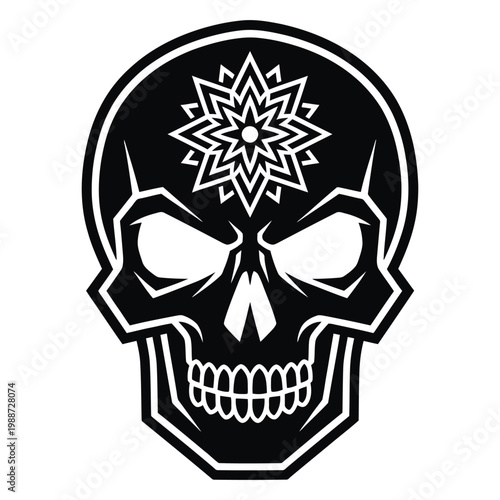 Stylized human skull with geometric star symbol on forehead