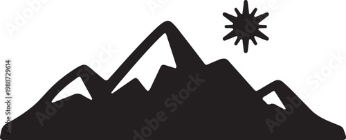 winter mountain silhouette icon with snowflake for icy landscape snow scenery and outdoor adventure design
