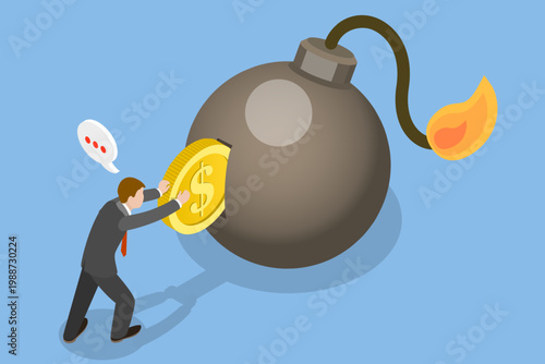 3D Isometric Flat Vector Illustration of Debt Bomb, Paying Off Financial Obligations