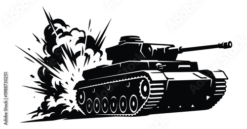 Military tank in combat with explosion effect