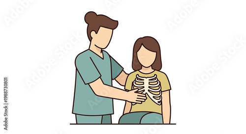 Doctor Examining Child's Rib Cage with X-ray Overlay, Medical Checkup Illustration