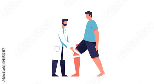 Doctor examining patient's knee during physiotherapy session, rehabilitation concept
