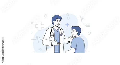 Doctor examining young boy's throat, medical consultation, healthcare concept
