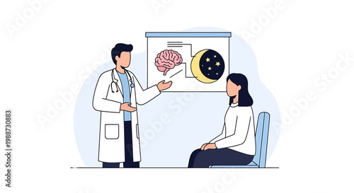 Doctor explaining brain and sleep cycle to patient, medical consultation, health checkup