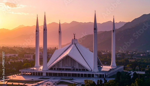 Faisal Mosque Islamabad at Sunrise