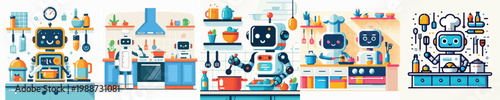 Quadro su tela Vector of robot cooking