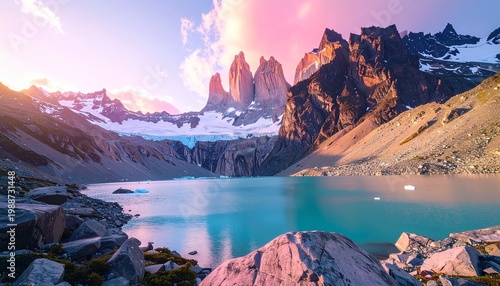 Patagonia Torres del Paine Towers at Sunrise Chile