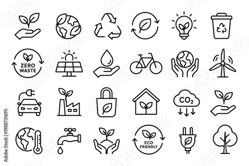 Illustrations depicting various environmental conservation and sustainability themes