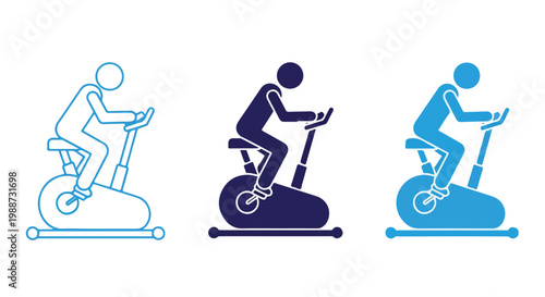 Exercise bike icons in different colors for fitness and workout concepts