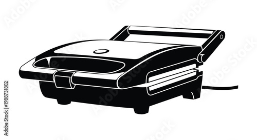 A black and white illustration of a sandwich maker in silhouette