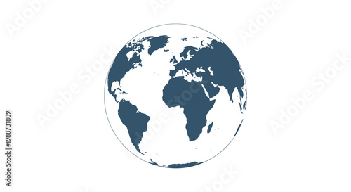 A dark blue and white globe showcases continents oceans and a striking silhouette