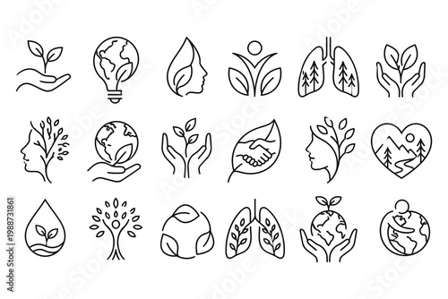 Illustrations of health, environment, and human connection concepts