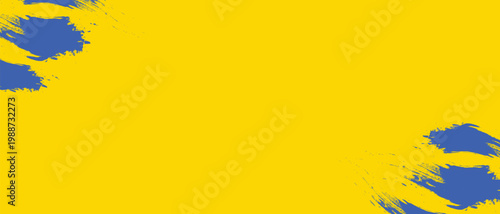 Abstract Yellow Background with Blue Brush Stroke Corners Minimal Banner Design with Copy Space
