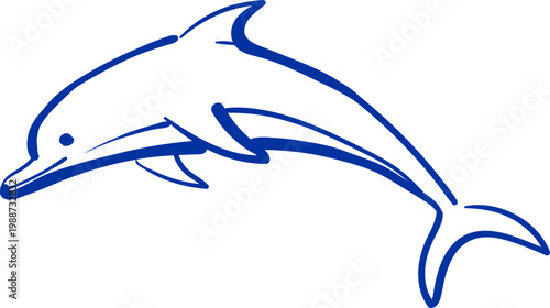 Dolphin jumps out hand drawing in blue ink. Pelagian sketch.