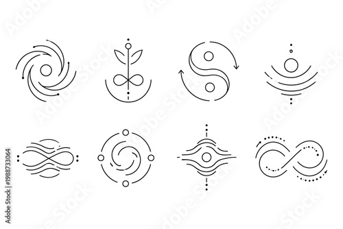 Ancient symbols featuring intricate loops and spirals with central dots and lines