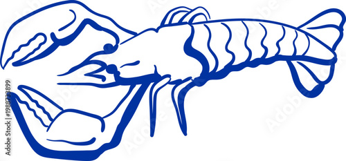 Bottle of sparkling wine and glass hand drawn in blue ink.