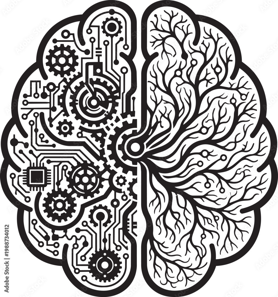 Fototapeta premium Brain merging ai with human thoughts