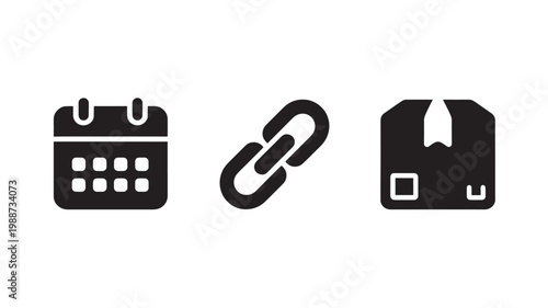 Organization Icons Set Calendar Folder Chain Workflow Planning Minimal Black Vector